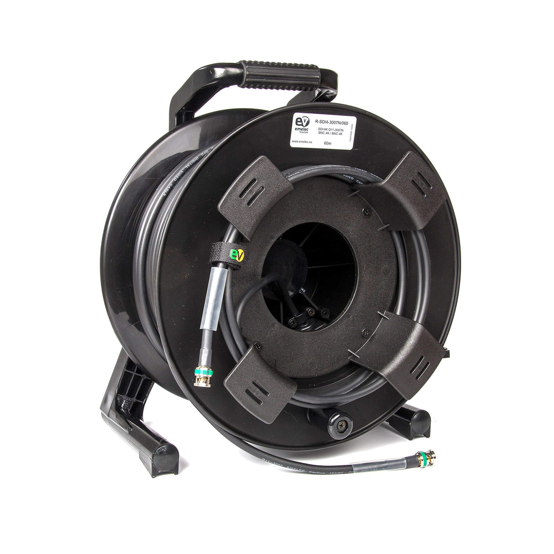 Emelec VíasCom R-SDI-3007N/100 – 100 m Videokabel 4K-UHD 6G-SDI (1.0/4.6/7.0) montiert auf Kabelhalt