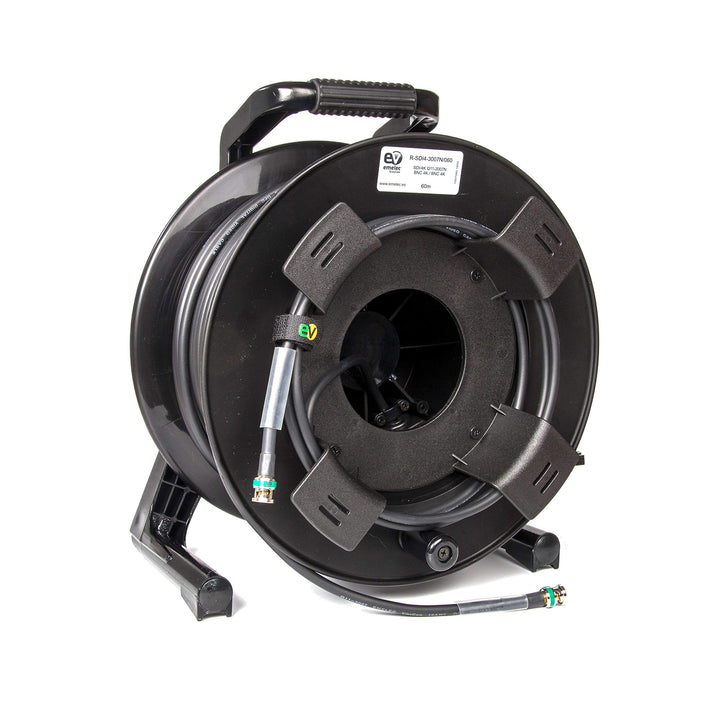 Emelec VíasCom R-SDI-3007N/100 – 100 m Videokabel 4K-UHD 6G-SDI (1.0/4.6/7.0) montiert auf Kabelhalt
