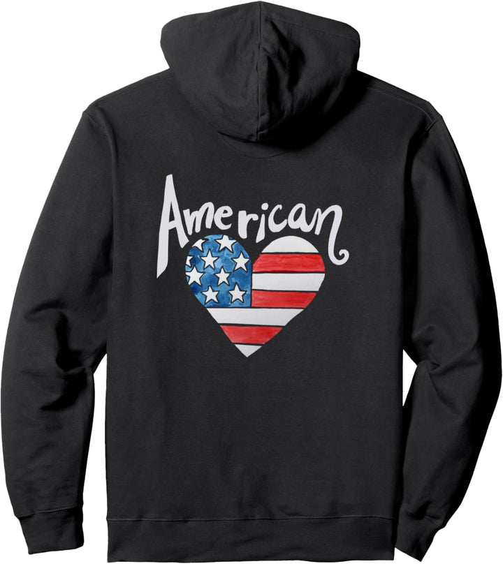 American Flag Heart USA 4th of July American Pullover Hoodie