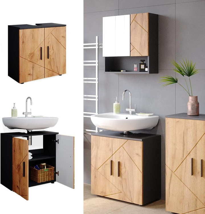 Vicco Waschbeckenunterschrank Irma, Anthrazit/Eiche, 60 x 59 cm Anthrazit Waschbeckenunterschrank 60