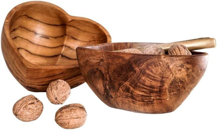 Windalf Robuste Teakholzschale LUCY 17 cm Geschenkschale Herzschale Schmuckschale Handarbeit Wurzelh