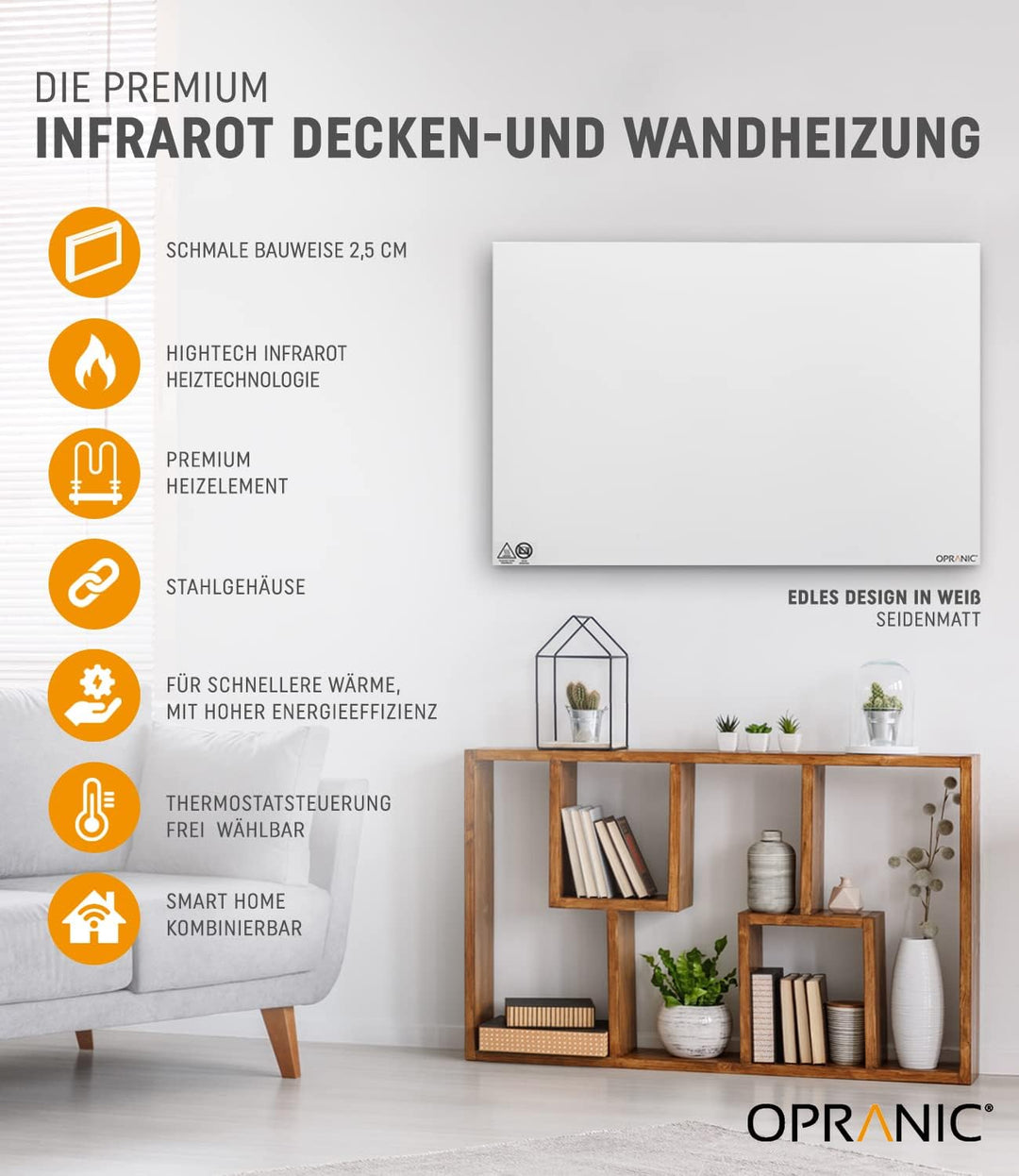 OPRANIC Premium Infrarotheizung | 5 Jahre Garantie | Deckenmontage, Infrarotheizung Decke, Infrarot