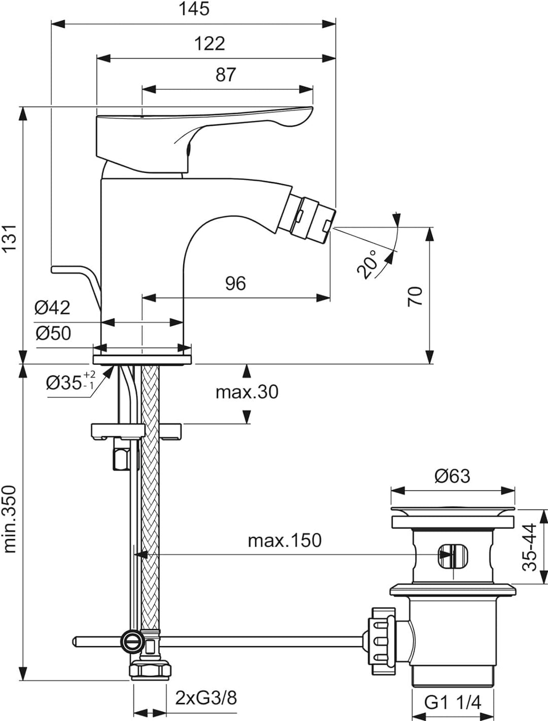 Ideal Standard BC652AA Alpha Bidetarmatur,