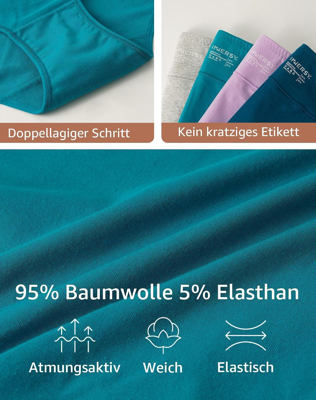 INNERSY Unterhosen Grosse Grössen Damen Taillenslip Baumwolle High Waist Slip (44-62) 4er Pack 44-46