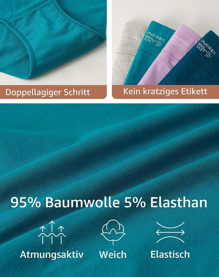 INNERSY Unterhosen Grosse Grössen Damen Taillenslip Baumwolle High Waist Slip (44-62) 4er Pack 44-46