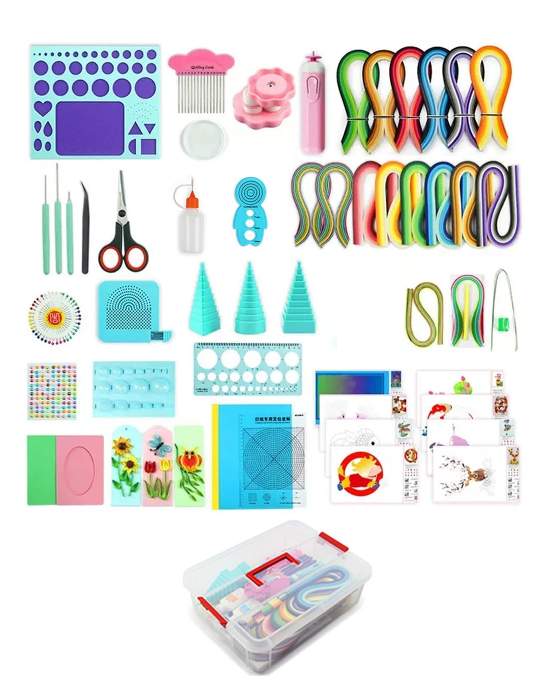YURROAD Papier Quilling Kit 3mm/5mm/10mm 1740 Quilling Papier Streifen Quilling Werkzeug Set mit Auf