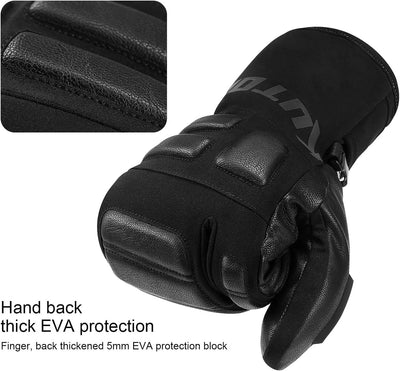 KUTOOK Skihandschuhe Ziegenleder 3M Thinsulate Fäustlinge 5 MM Eva HIPORA Wasserdicht Winddicht Stra