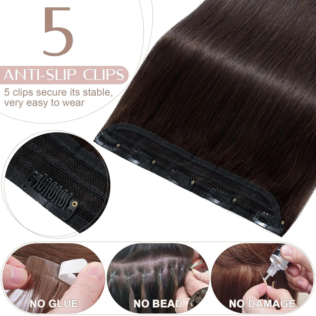 SEGO Clip in Extensions Echthaar 45cm Haarverlängerungen 1 Tresse 5 Clips Haar Haarverdichtung Haart