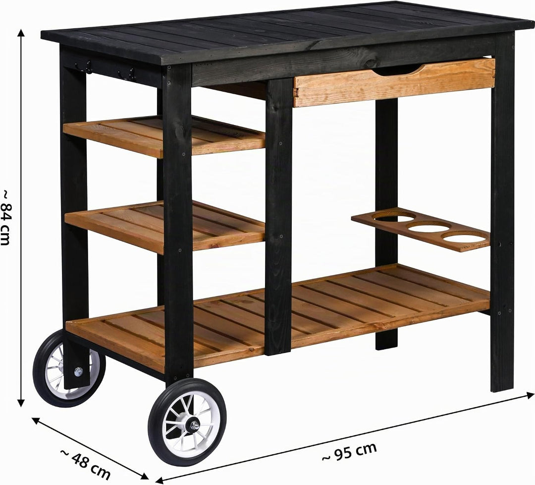 dobar® Grillwagen Outdoor mit Schublade und Ablageboden - BBQ-Trolley auf Rollen mit Griff und Flasc
