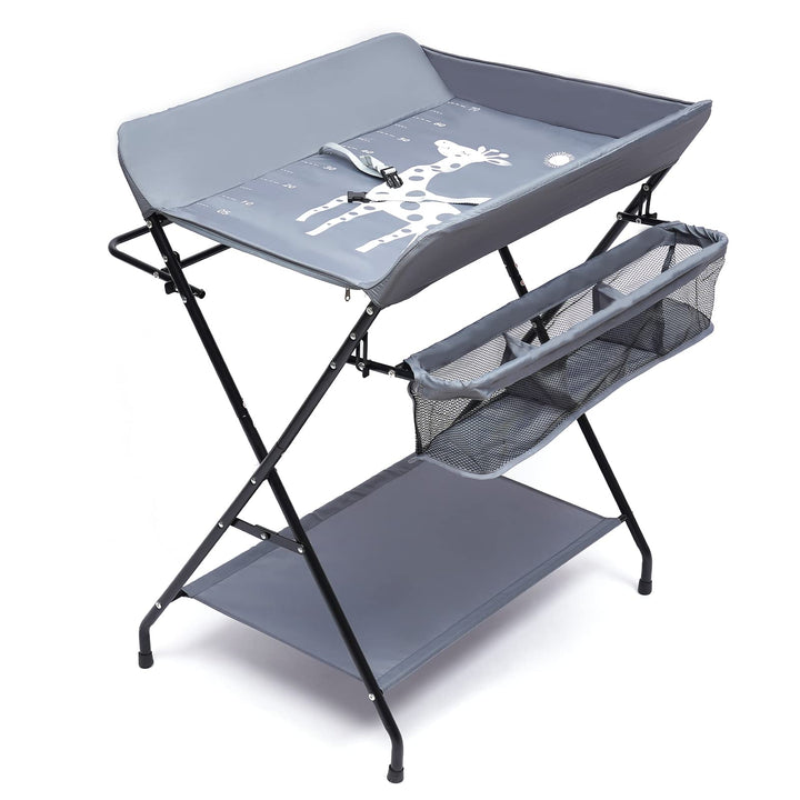 Baby Wickelkombi,Mobiler Wickeltisch mit 3 Fächer klappbare Wickelkommode Wickelauflage mit Sicherhe