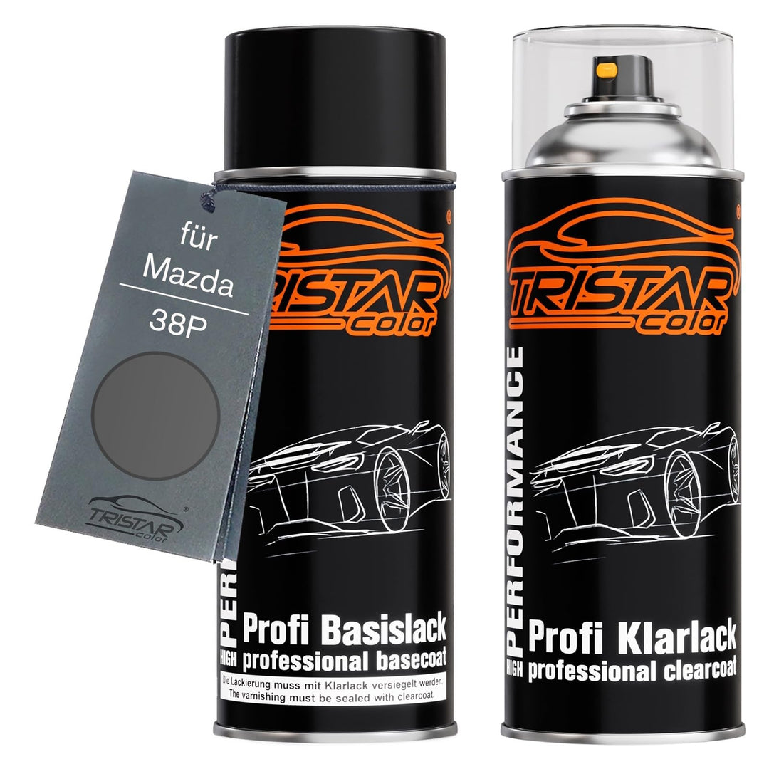 TRISTARcolor Autolack Spraydosen Set für Mazda 38P Plutosilber Metallic Basislack Klarlack Sprühdose
