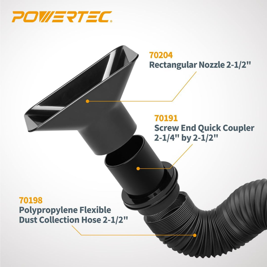 POWERTEC 70208V Staubsammelschlauch-Set, flexibel, 6,4 cm, Schwarz 2.25 Inch, 2.25 Inch