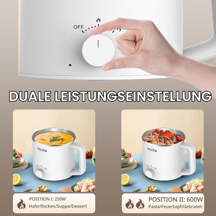 Vocha Elektrische Hot Pot Topf, 1.6L Kleiner Elektrischer Kochtopf, Tragbare Schneller Nudelkocher,