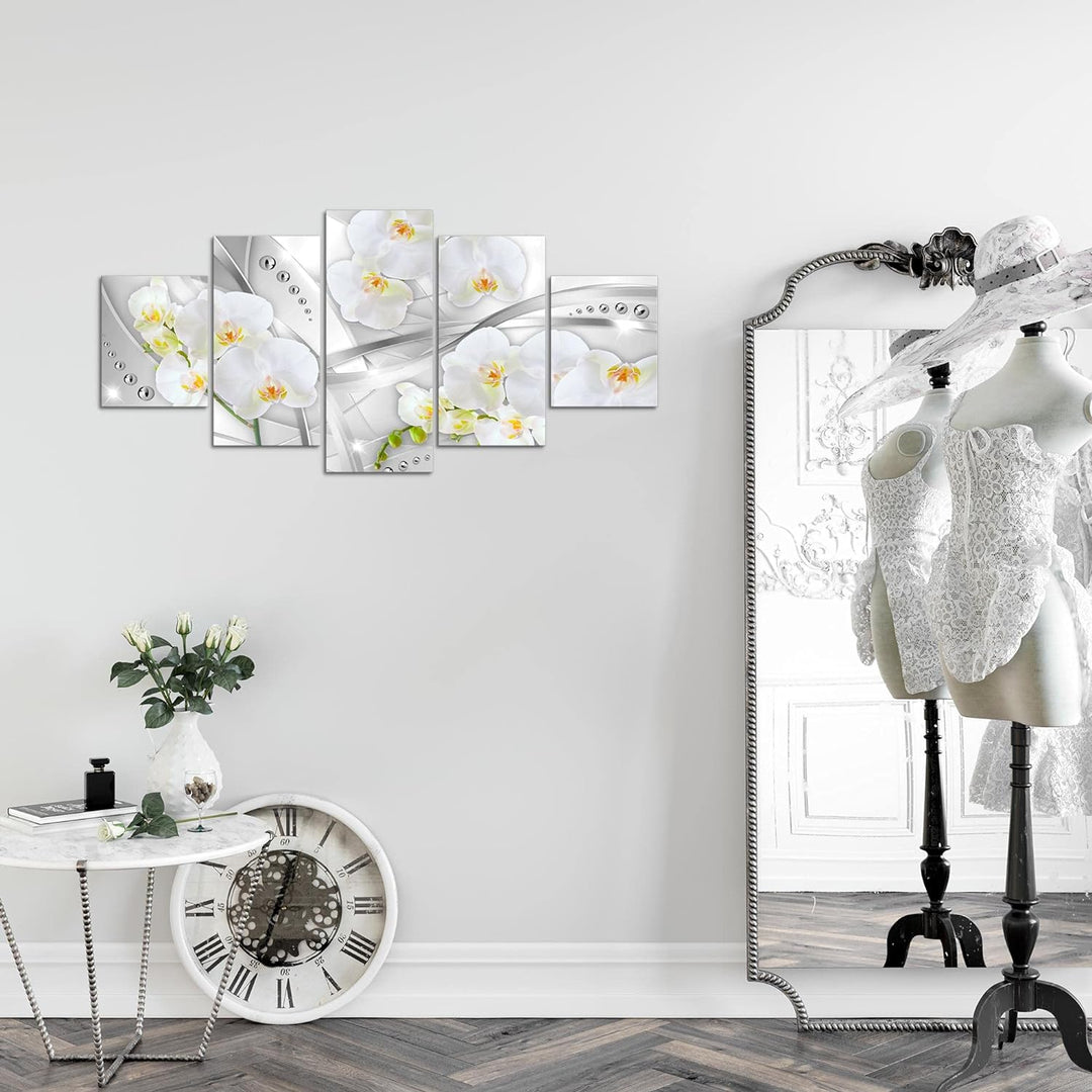 Runa Art Wandbilder Blumen Orchidee 5 Teilig Bild auf Vlies Leinwand Deko Wohnzimmer Diamant Grau Ge