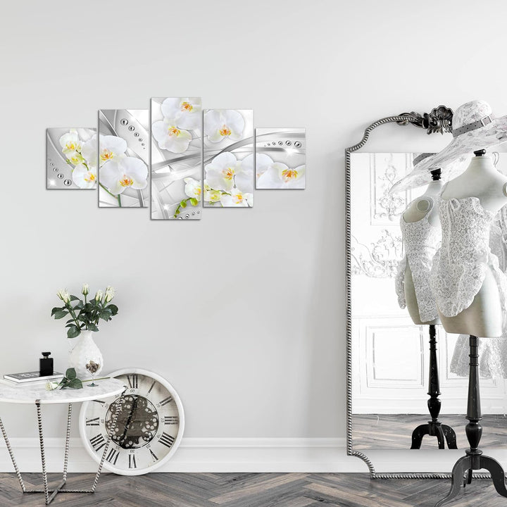 Runa Art Wandbilder Blumen Orchidee 5 Teilig Bild auf Vlies Leinwand Deko Wohnzimmer Diamant Grau Ge
