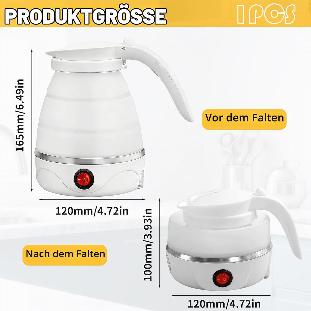 Faltbarer Wasserkocher 0.6L,Reisewasserkocher Klein Silikon,Mini Wasserkocher,5 Minuten Schnelles Ko