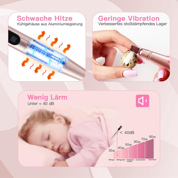 HEBECA Elektrische Nagelfräser Kabellos für gelnägel,12 in 1 maniküre pediküre set elektrisch akku f