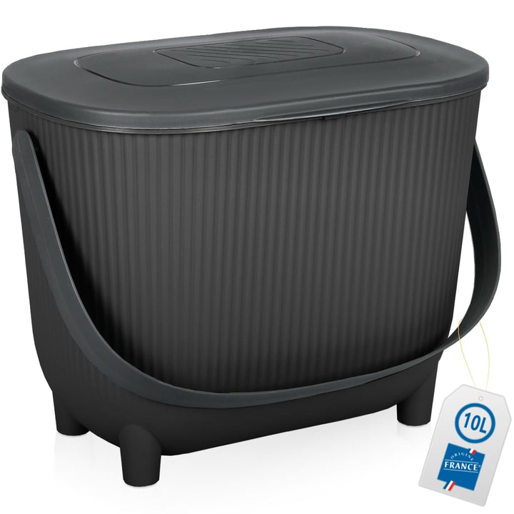 Premium Komposteimer 10L Küche Biomüll Behälter Bio Mülleimer mit Deckel und Aktivkohlefilter (Schwa