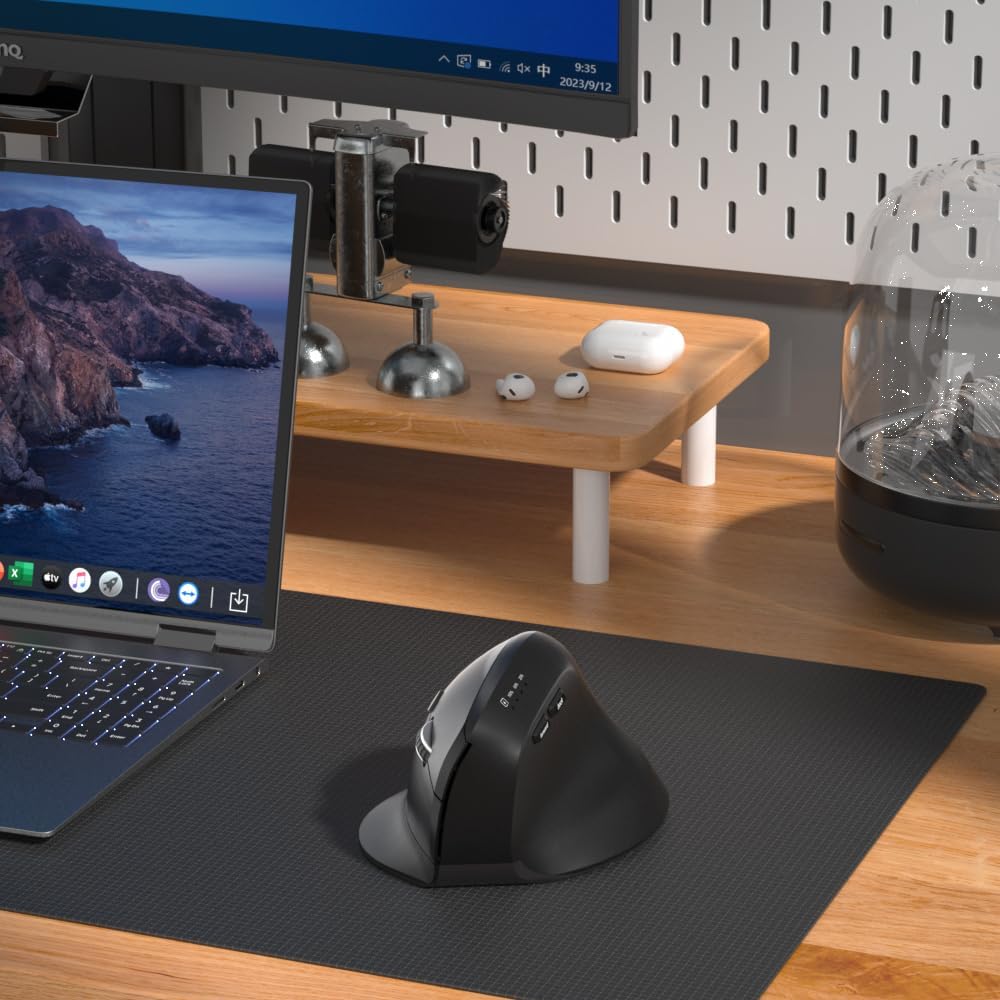 Funkmaus Ergonomisch 3 Modi [Bluetooth 5.2, 2.4 G, Kabelgebundene] Wireless Vertikale, Wiederaufladb