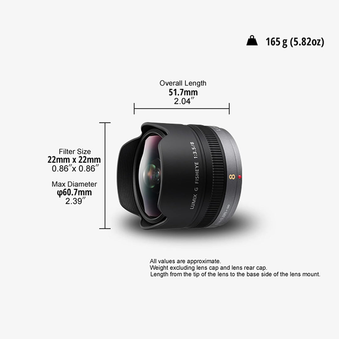 Panasonic H-F008E LUMIX G Fisheye 8 mm F3.5 Objektiv (16 mm KB, klein und leicht, Bildwinkel 180°) s
