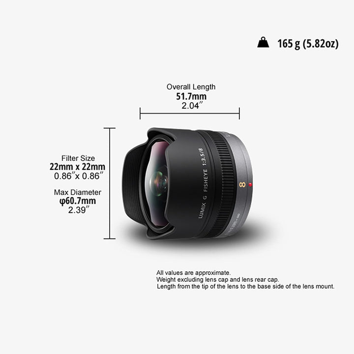 Panasonic H-F008E LUMIX G Fisheye 8 mm F3.5 Objektiv (16 mm KB, klein und leicht, Bildwinkel 180°) s