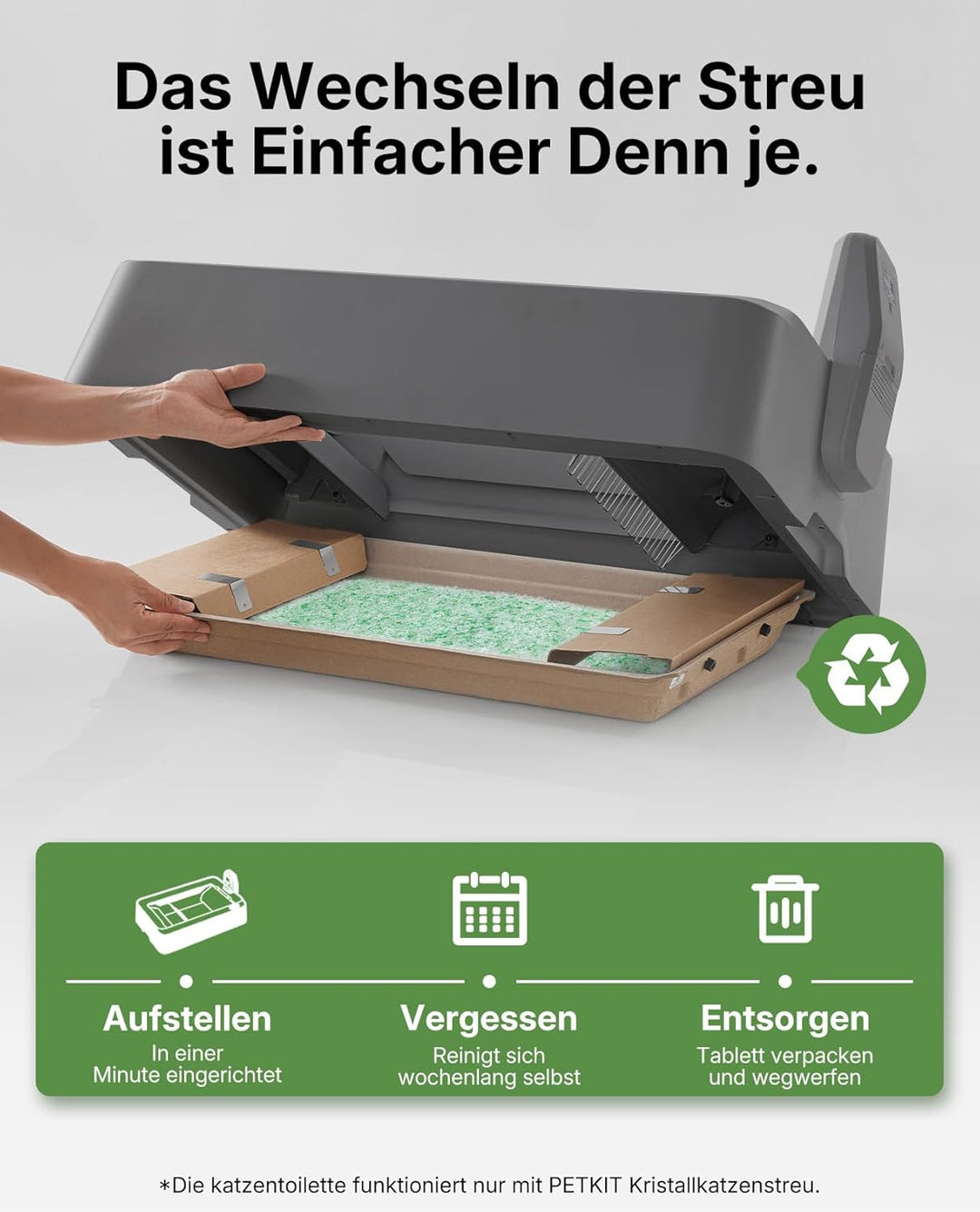 PETKIT Kristallkatzenstreu, Ersatzschale mit Weisse Kristall Katzenstreu,Geruchskontrolle, Staubfrei