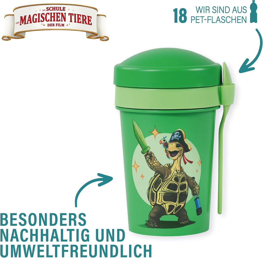 AWAVE Die Schule der Magischen Tiere Müslibecher To Go 540 ml rPET Grün Henrietta, Becher mit Löffel
