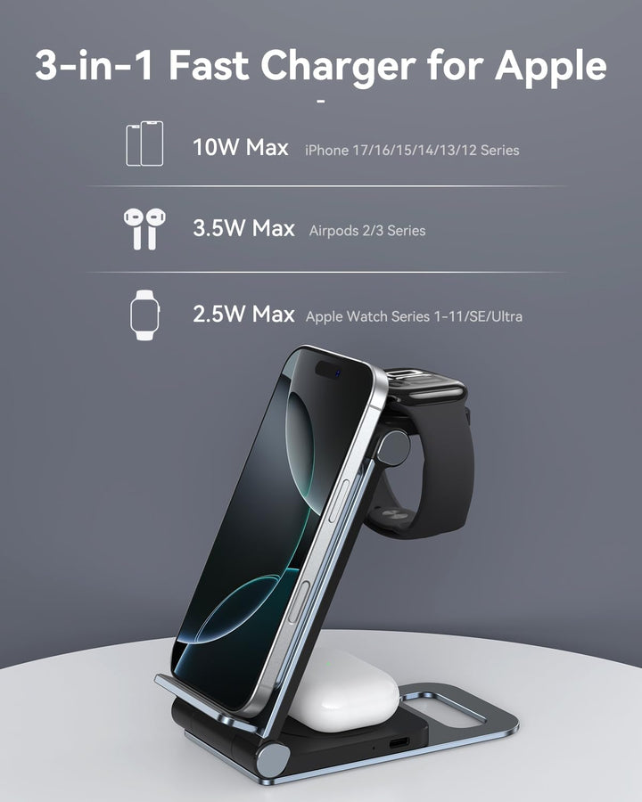 3 in 1 Ladestation für Apple Watch und iPhone Faltbare Reise für Apple Wireless Charger für iPhone 1