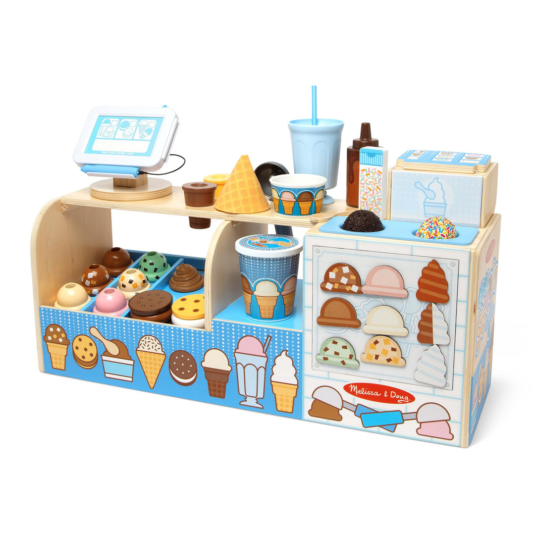 Melissa & Doug - Eiscafé aus Holz, 42-teilig, Eisladen für das Eisdielen-Rollenspiel, Für Kinder ab