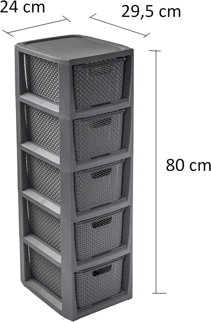 BranQ - Home essential Regal in Rattan Design, BPA-freie Kunststoff PP, Anthrazit, 29,5 x 24 x 80 cm