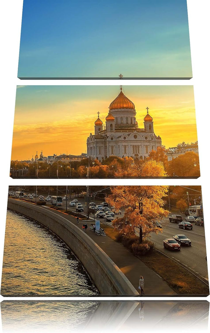 Pixxprint Sonnenuntergang in Moskau als Leinwandbild/Grösse: 3 Teilig (120x80) cm/Wandbild/Kunstdruc