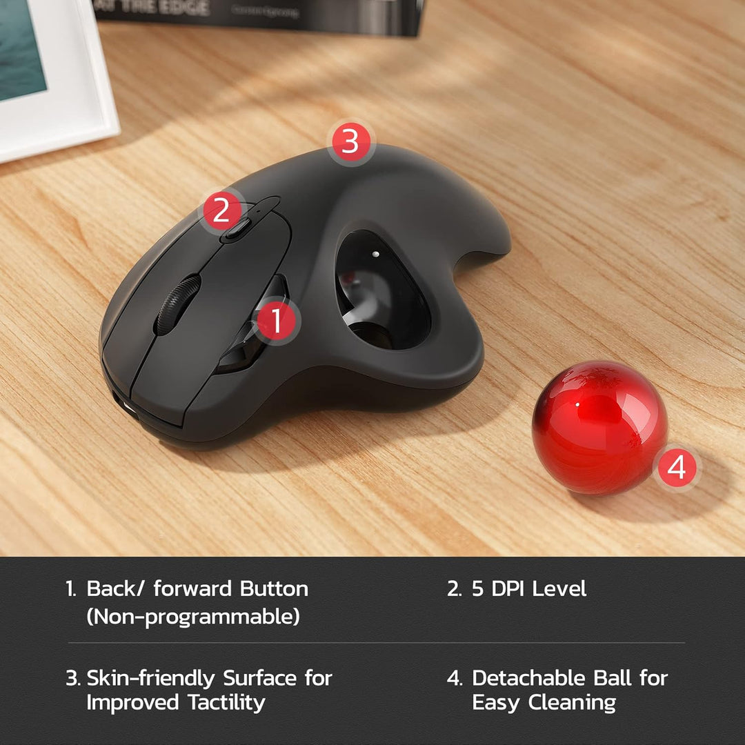 Nulea M501 Kabellose Trackball Maus, Wiederaufladbare Ergonomische Maus, Präzises und Reibungsloses