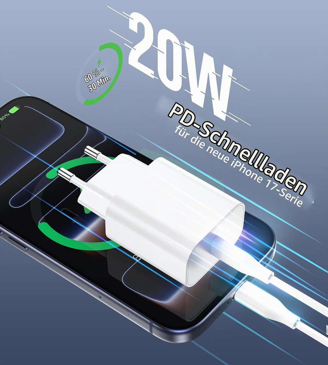 20W USB C Adapter, USB-C Ladegerät kompatibel mit i-Phone 17/16/15/14/13 Plus Pro Max Mini, i-Pad, A