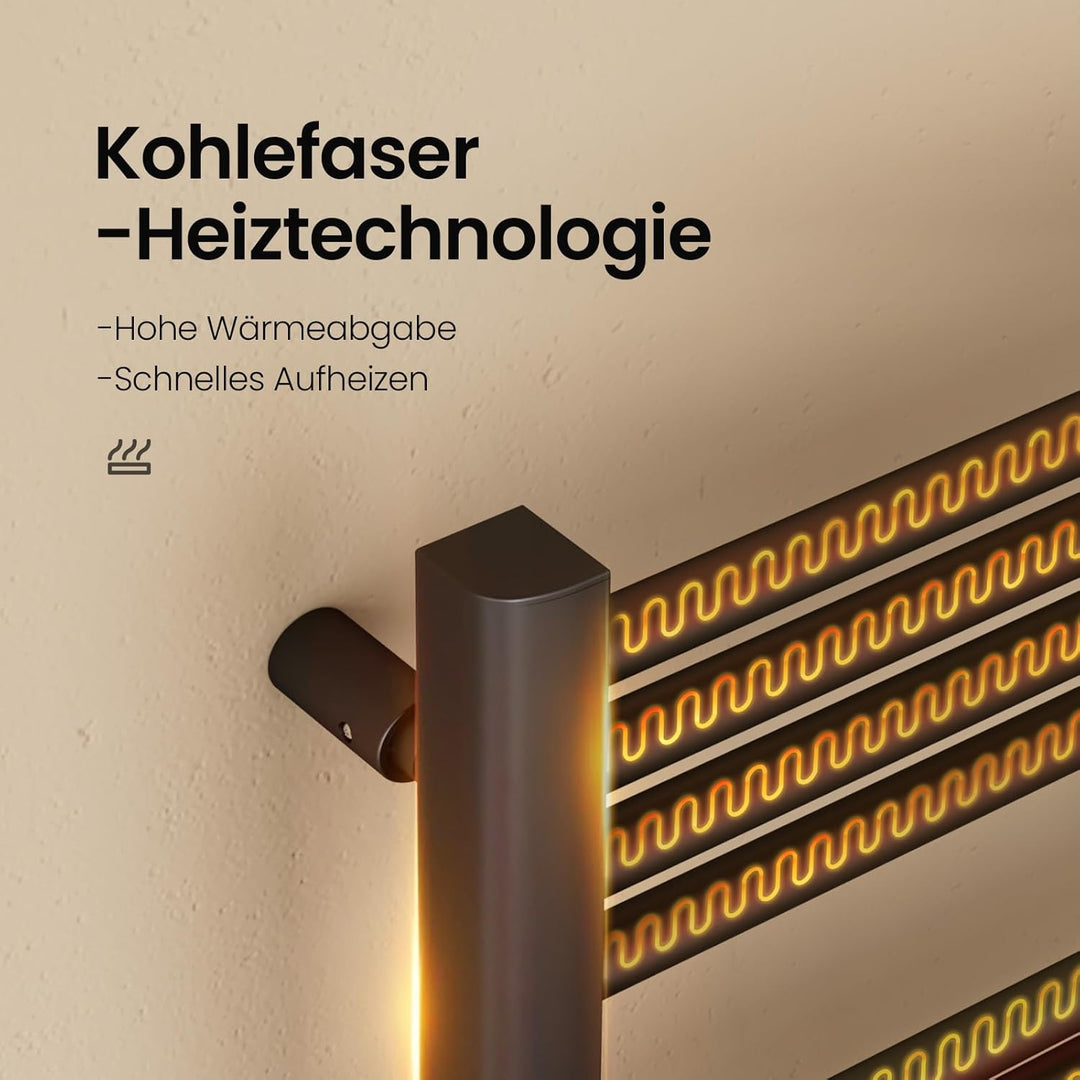 EMKE Handtuchheizkörper Elektrisch 960 x 540 mm, Elektrischer Badheizkörper mit Touchschalter Timer,