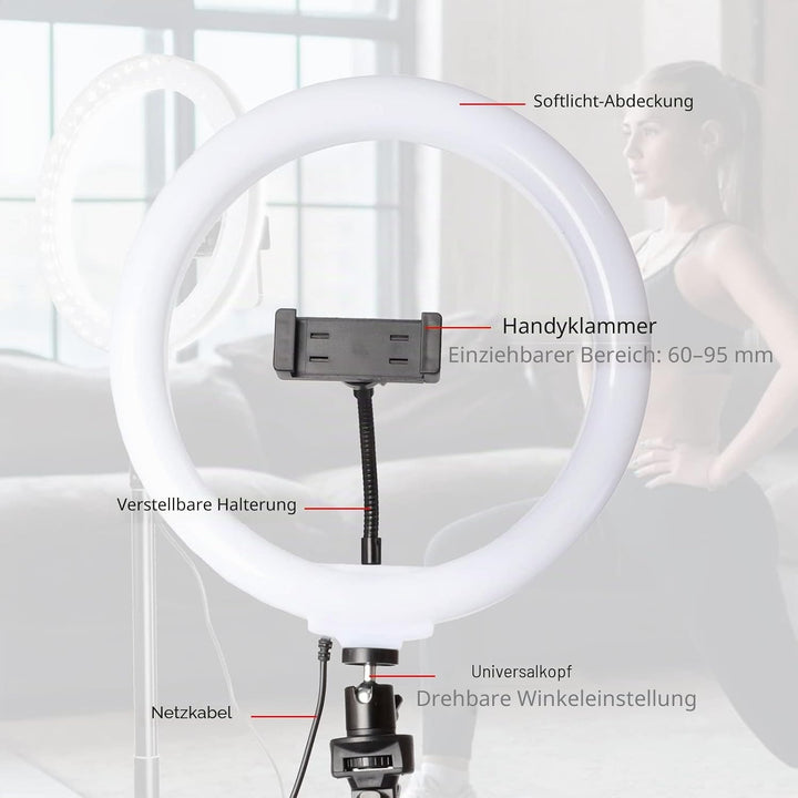 Starbea 25,4 cm Selfie-Ringlicht mit Stativständer und Telefonhalter, fotografische Beleuchtung, LED