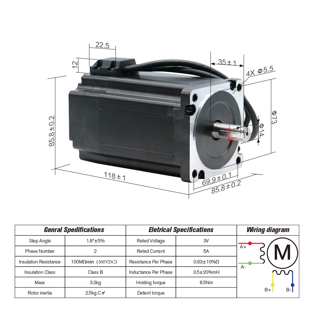 8.5N Set 3 Kit CNC NEMA34 Motor mit geschlossenem Regelkreis 86HSE 6A Hybrid Nema 34 HBS86H &amp; 400W D