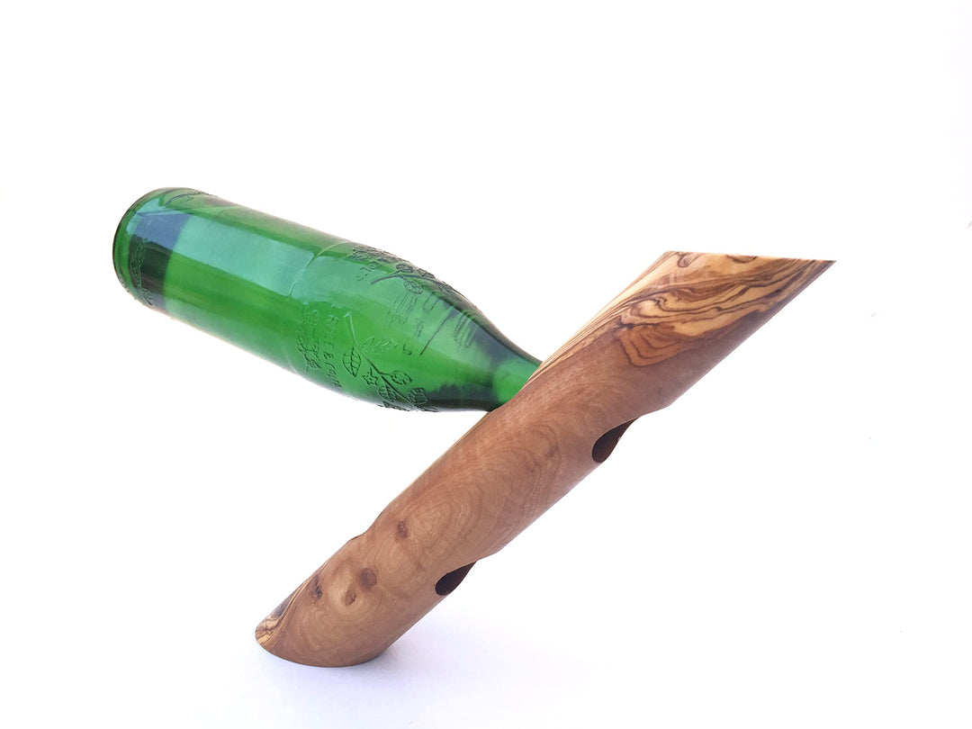 Flaschenhalter „Stamm“ für 2 Flaschen, Geschenk, Handgefertigt aus Olivenholz