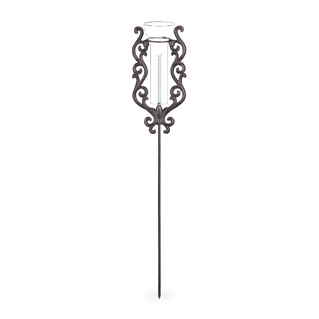 4 x Regenmesser Vintage mit Erdspiess, Deko Niederschlagsmesser, antik, 12cm 5 inch, Glas, Metall, v