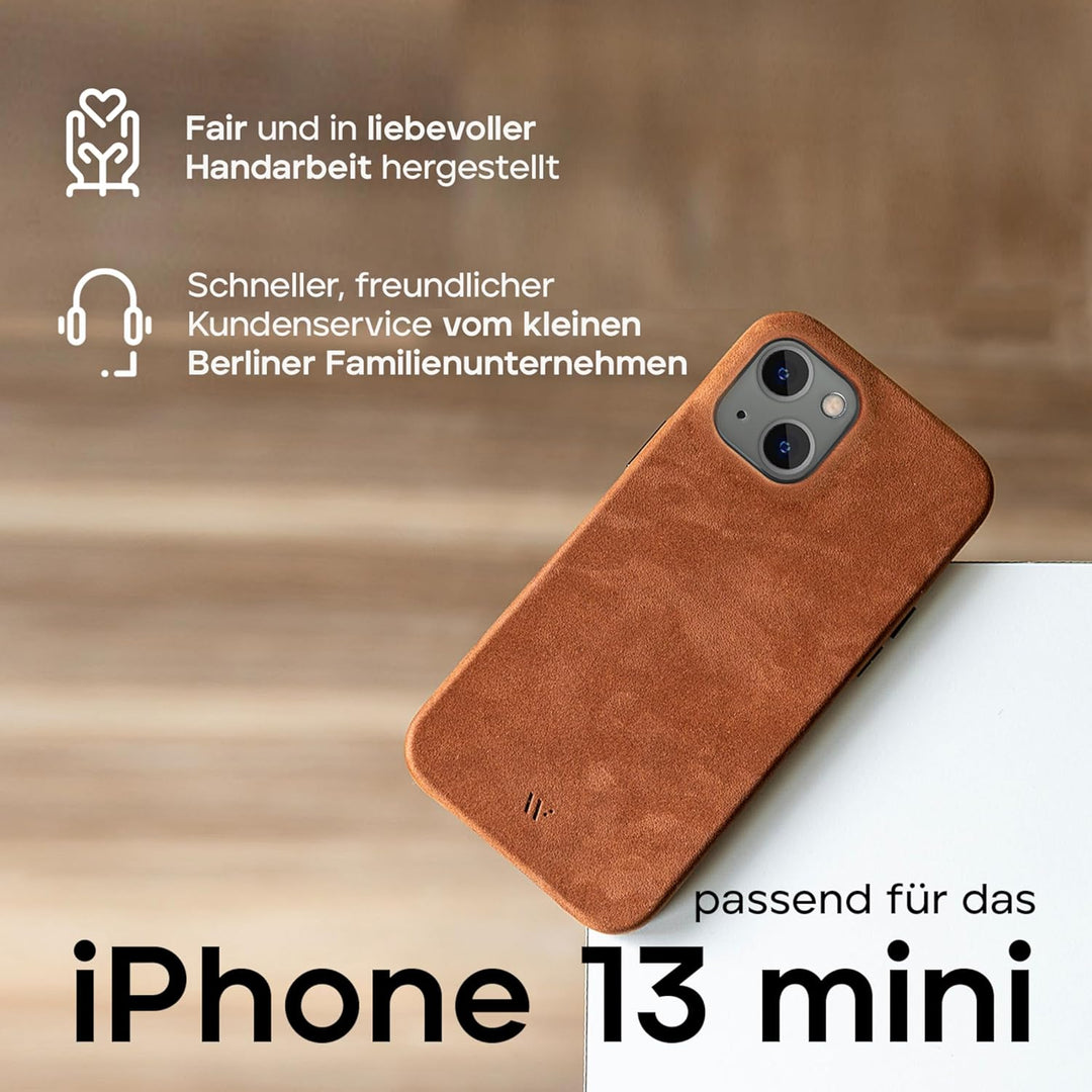 WIIUKA Hülle für iPhone 13 Mini, Deutsches Leder, Lederhülle extra Dünn, Premium Handyhülle, Case, Q