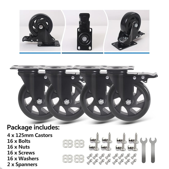 RRIUTO 4 Lenkrollen mit Bremse, 125 mm Transportrollen mit Bremse Strandkorbrollen Möbelrollen für M