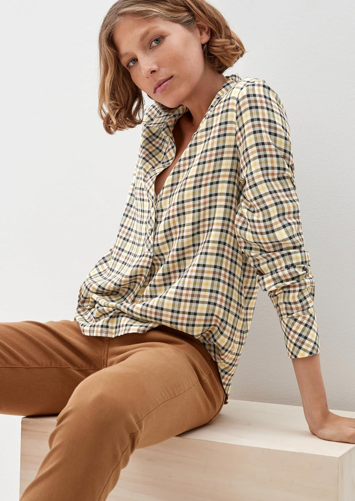 S. Oliver Damen Bluse Hemd Shirt Tunika Jersey Schwarz Gelb Kariert 38 Beige, 38 Beige