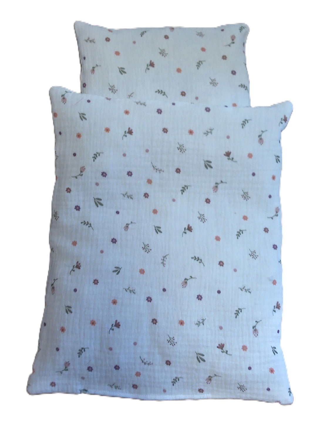 Puppenbettwäsche, Musselin 2 Grössen, für Puppenbett, Puppenlauflernwagen, Decke 26b x 31 cm/Decke 3