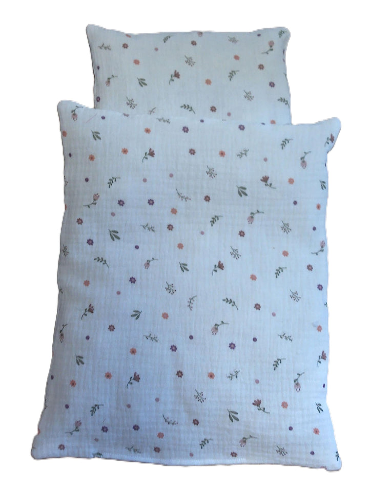 Puppenbettwäsche, Musselin 2 Grössen, für Puppenbett, Puppenlauflernwagen, Decke 26b x 31 cm/Decke 3