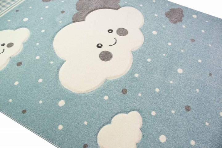 Merinos Teppich für Kinder mit Wolken Spielteppich in Blau Grösse 120 cm Rund, 120 cm Rund