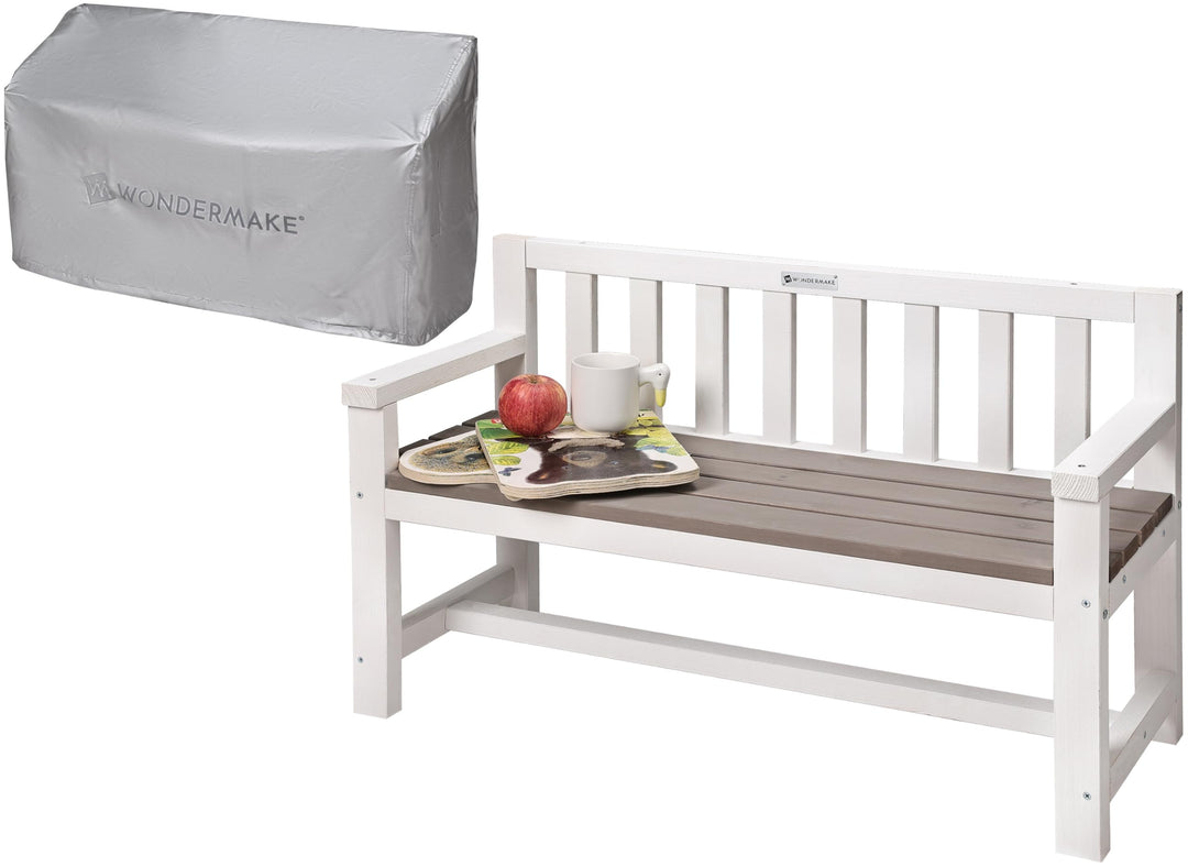 Design Kinder-Gartenbank aus Holz wetterfest mit Textil-Abdeckung und Lehne, 2-Sitzer Kinderbank Hol