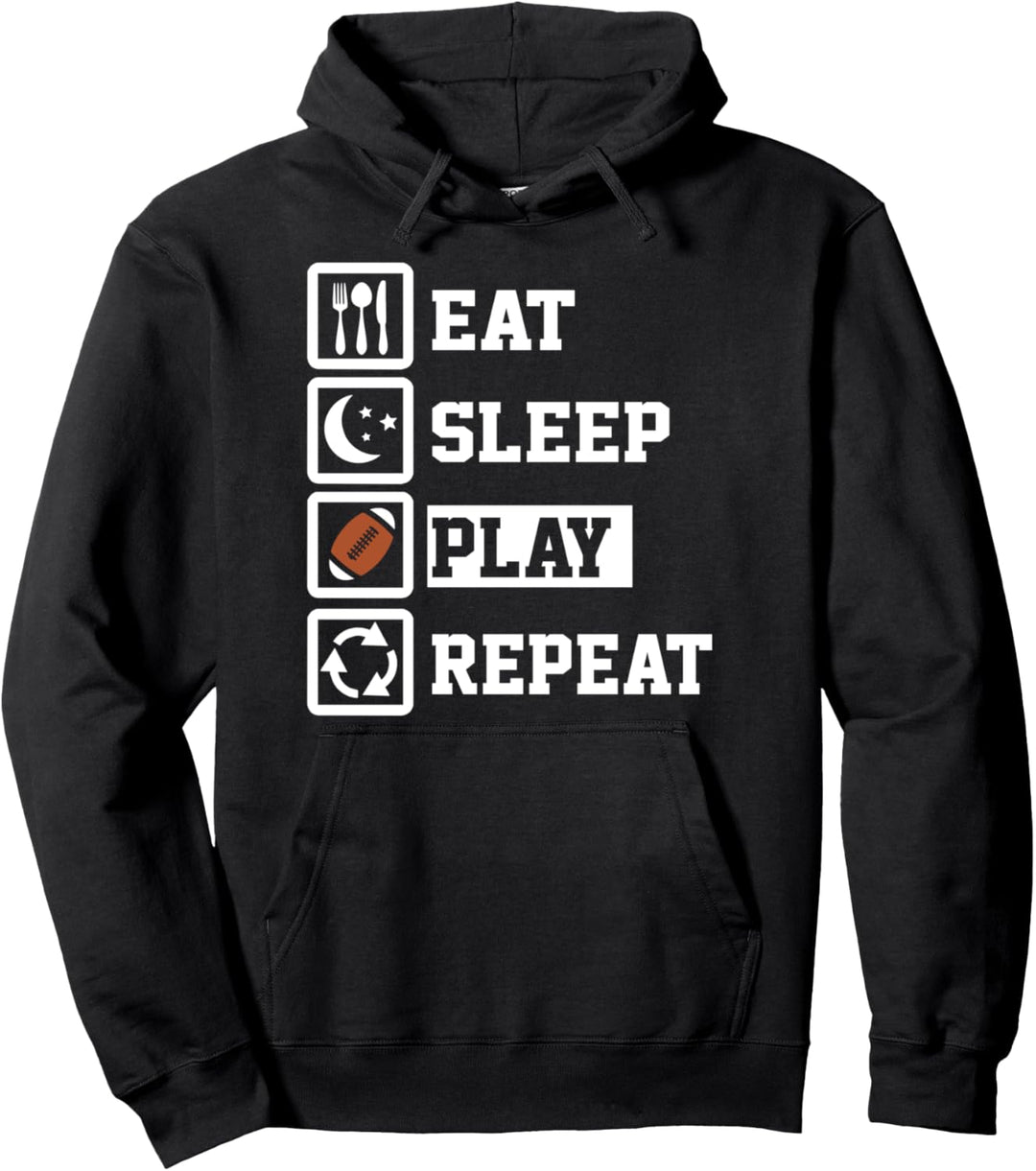 Eat Sleep Rugby Repeat Funny Rugby Pullover Hoodie