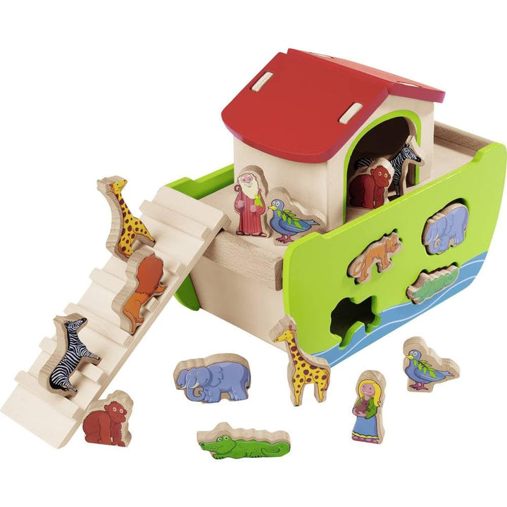 Eichhorn 100002084 - Steckspiel Arche Noah mit 16 Steckfiguren, abnehmbare Dach- und Rumpfteile, 14x