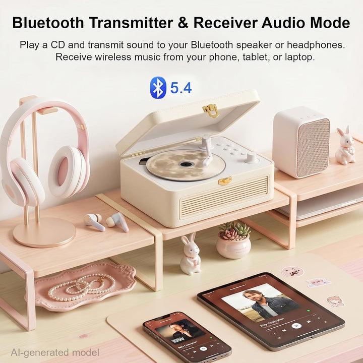 Gueray Tragbarer Bluetooth CD-Player mit Lautsprechern 3600mAh Wiederaufladbarer Vintage CD Spieler