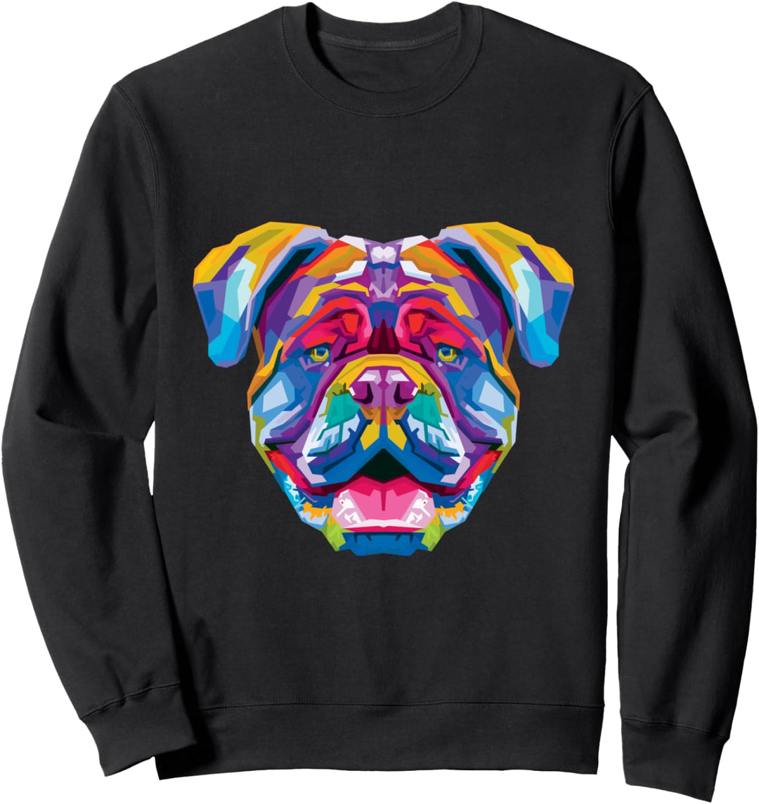 Bunte britische Bulldogge Niedlicher geometrischer Hund Pop- Sweatshirt