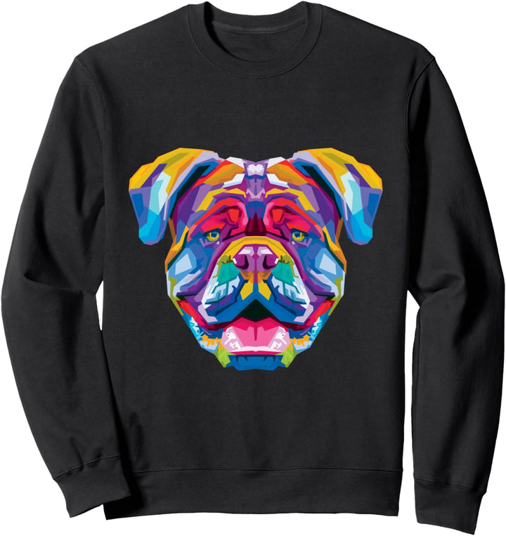 Bunte britische Bulldogge Niedlicher geometrischer Hund Pop- Sweatshirt